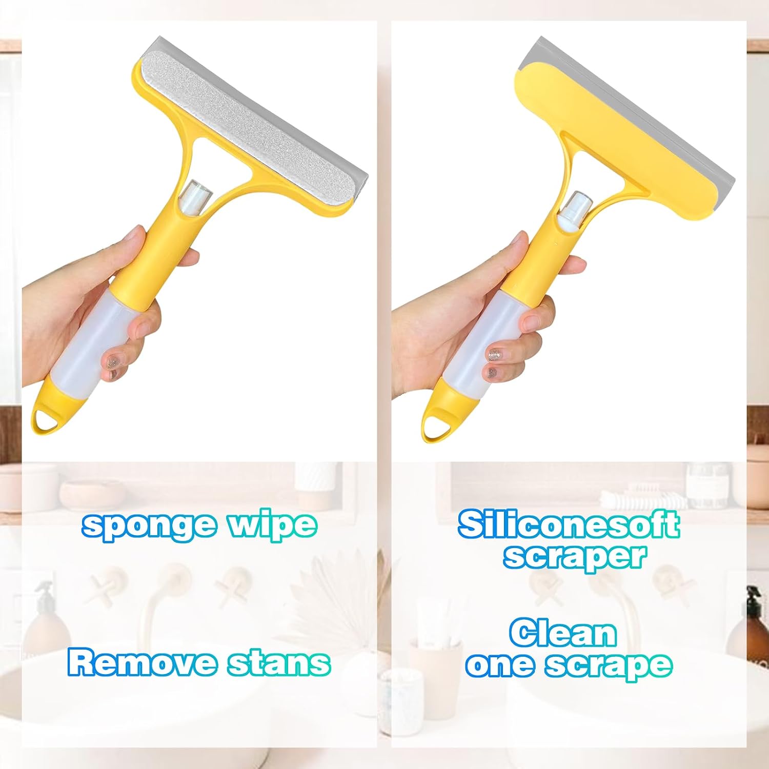 3-in-1 Spray Window Water Absorber Cleaner Scraper, Scraper with Spray Device, for Shower Glass, Mirrors, Cars, Household Window Cleaning Tools (Yellow, Blue, White)