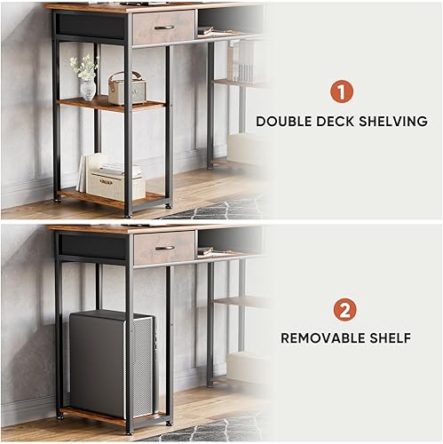 Miniatura 8 de DUMOS - Escritorio pequeño de 48" para computadora, para el hogar y la oficina, para dormitorio con cajones, mesa de estudio y escritura para juegos