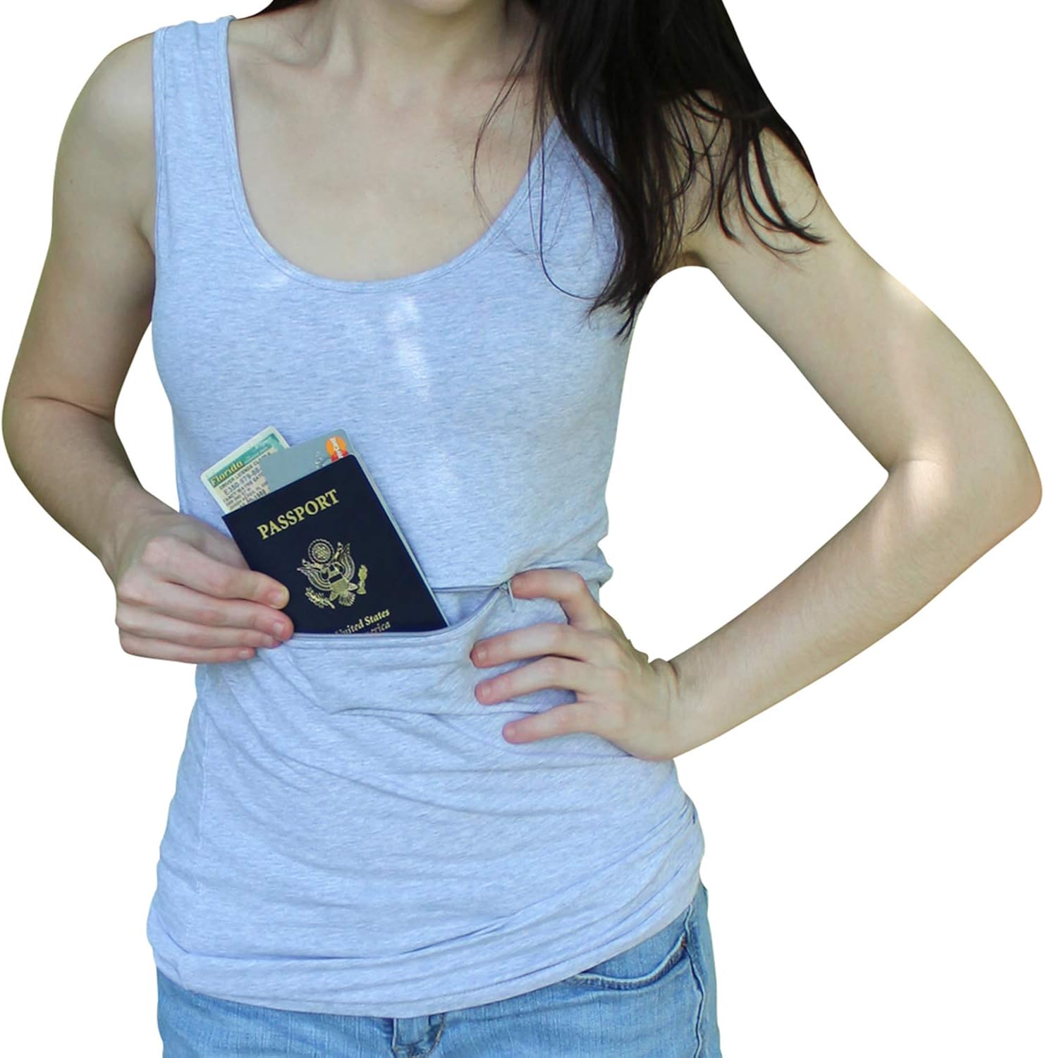 Clever Travel Companion Womens Tank Top with Hidden Zipper Pockets, 100% Pickpocket Proof Holiday Tour Sleeveless Tee Shirt