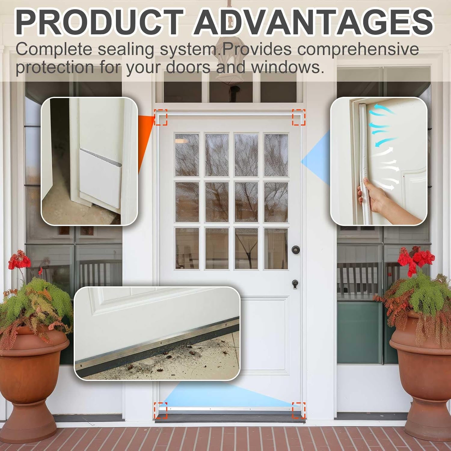 Yuntau Door Weatherproofing Kit Includes 1 Pcs 36 Inch Double-Layer Metal Door Draft Stopper, 1 Pcs 39 ft Weather Stripping Seal, and 8 Corner Seal
