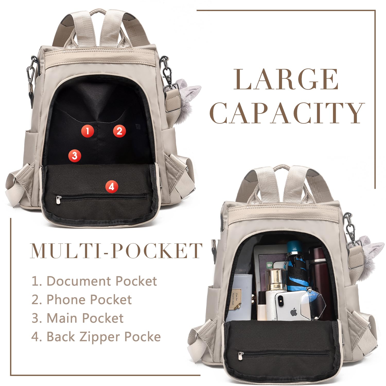 Charmore Zaino da Donna Antifurto Borse Nylon impermeabile Daypack Spalla per Viaggio Lavoro Scuola