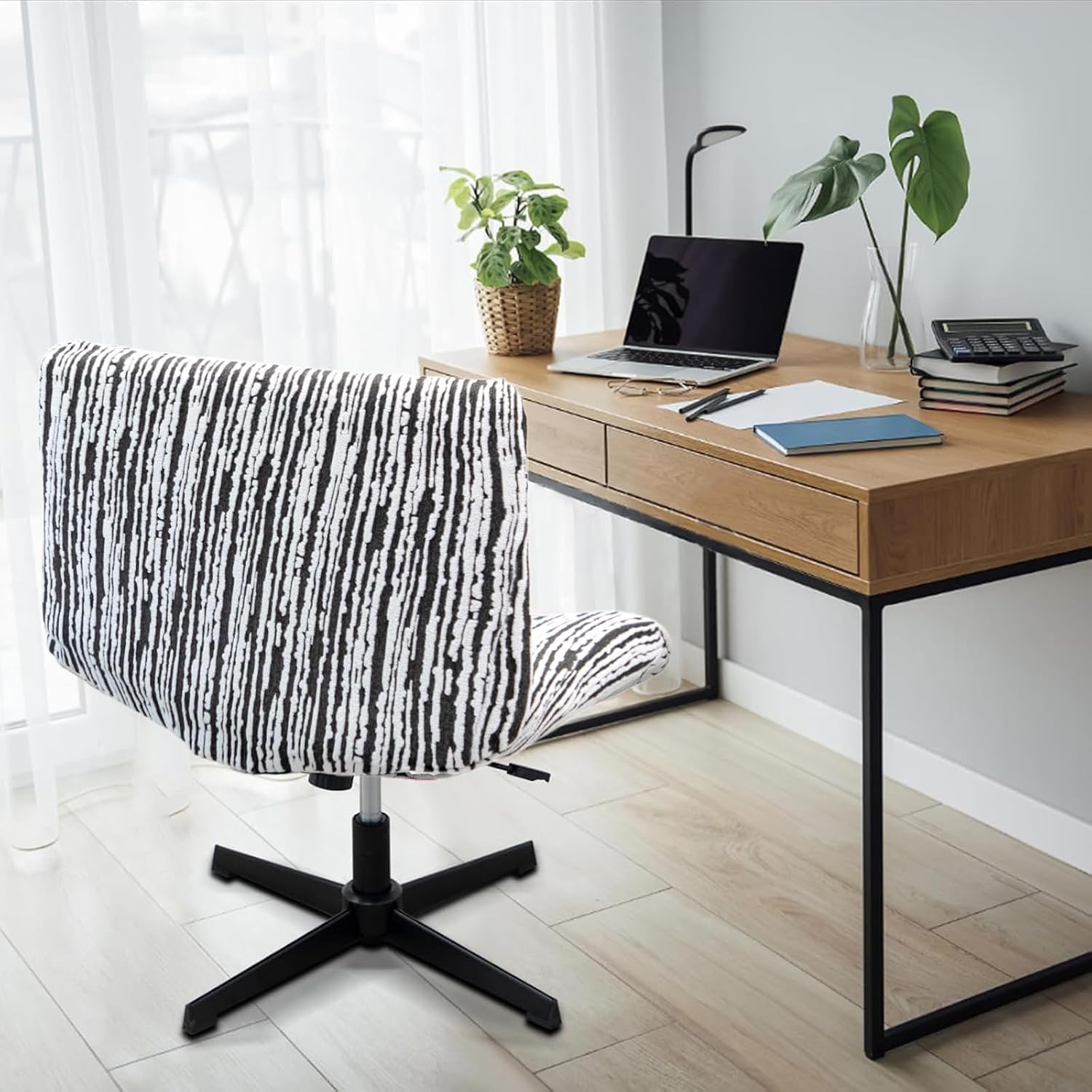 Armless Chair Cover, Embossing Jacquard Fabric, Criss Cross Design, Mid Back, Elastic Closure, Modern Style, for Office and Vanity Chairs (03)