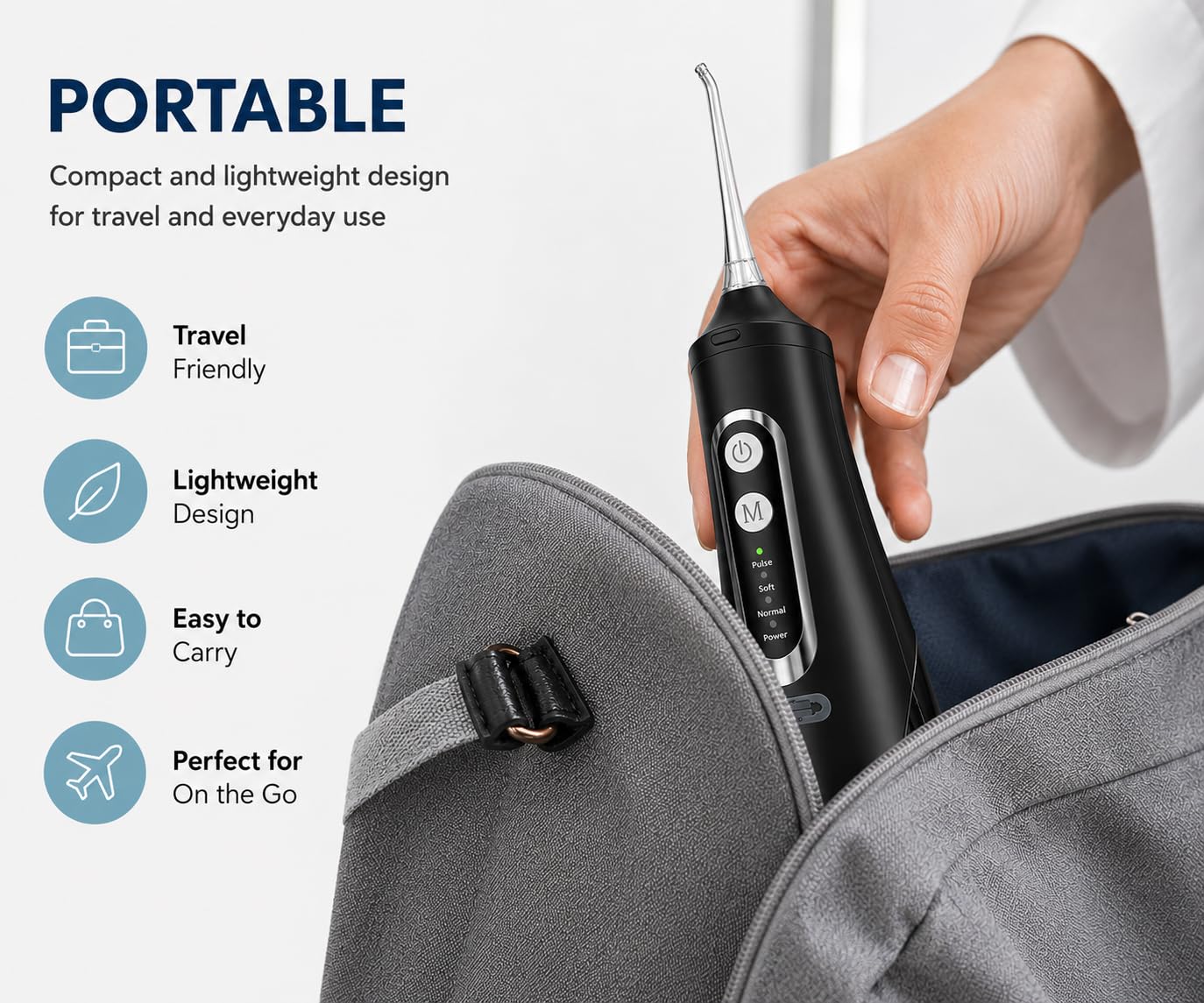 Idropulsore per denti, ricaricabile con serbatoio d'acqua da 310 ml, batteria da 1500 mAh, rimozione placca, 4 modalità, impermeabile IPX7, filo interdentale per parentesi graffe e gengive sensibili
