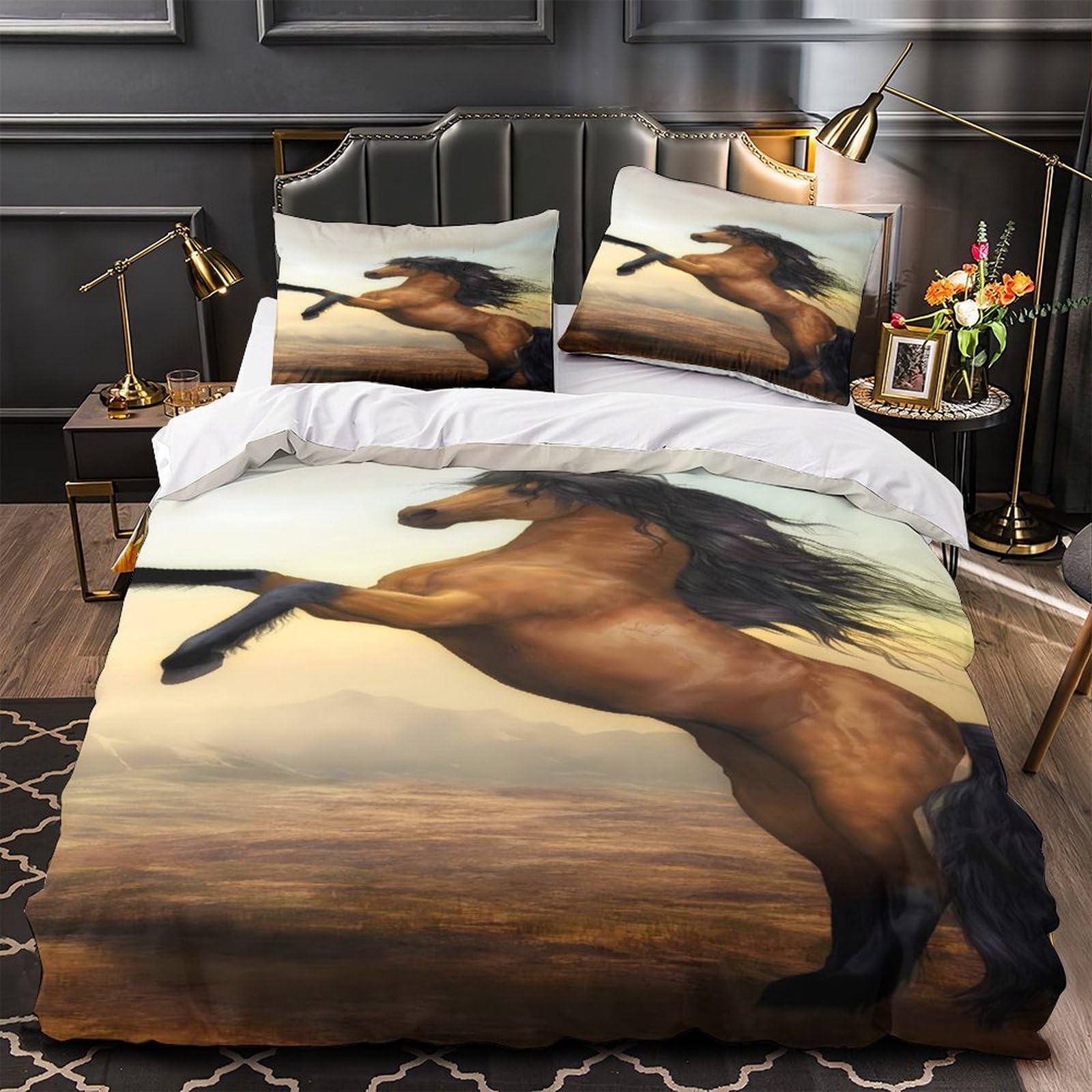 Housse de couette cheval sauvage parure de lit zippée facile à laver
