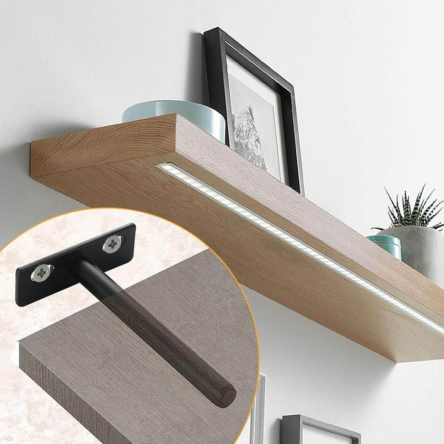 4 Pcs 5 Inch Floating Shelf Bracket Heavy Duty Blind Shelf Supports, Hidden Wall Brackets for Floating Wood Shelves, Black