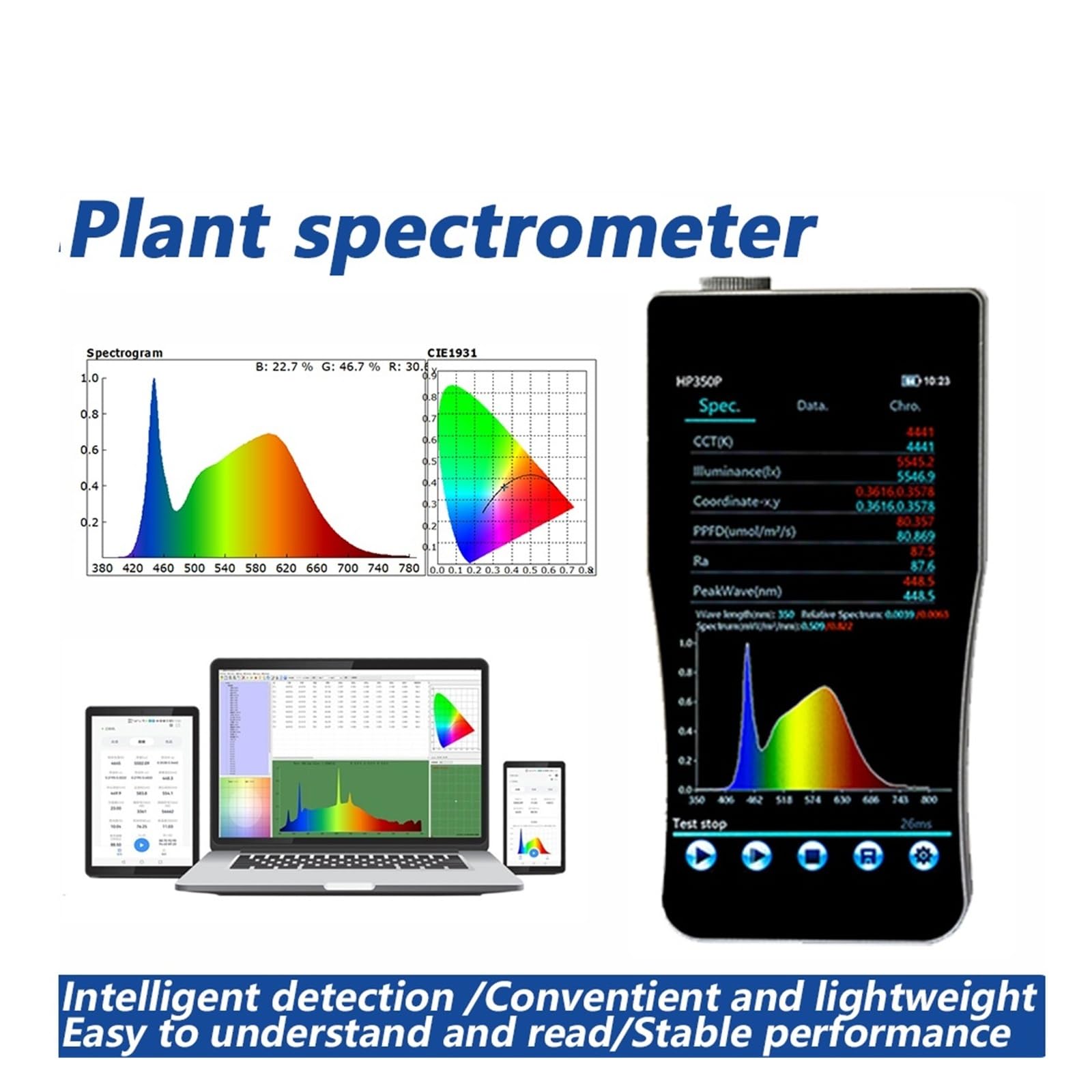 Spettrometro portatile for piante HP350P PAR PPFD CCT CRI Lux Tester Illuminometro Fotometro for fotografia