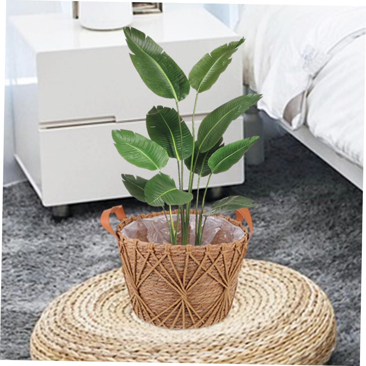 Cesto Intrecciato Manici per Fiori e Piante Succulente | Design a Doppio Manico, Uso Casa e Ufficio, Stile Country Vintage, Struttura in Paglia e Poliestere
