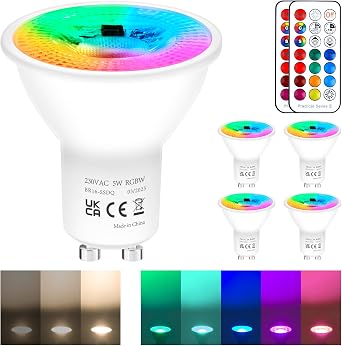 REYLAX GU10 Colour Changing LED Bulbs, 5W Dimmable Spotlight with Remote [Energy Class G]