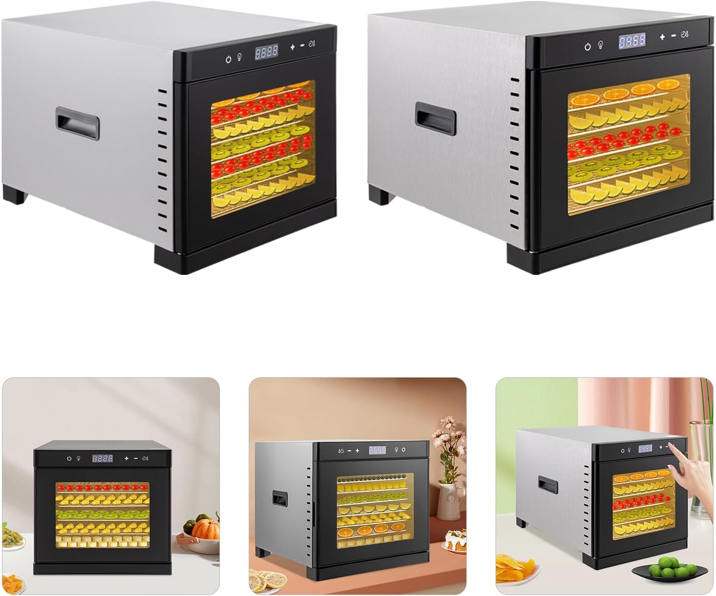 700W Commercial Food Dehydrator - 8 Stainless Steel Trays with Digital Timer & Temperature Control (95-167℉), for Jerky/Fruit/Meat/Herbs (Overheat Protection)