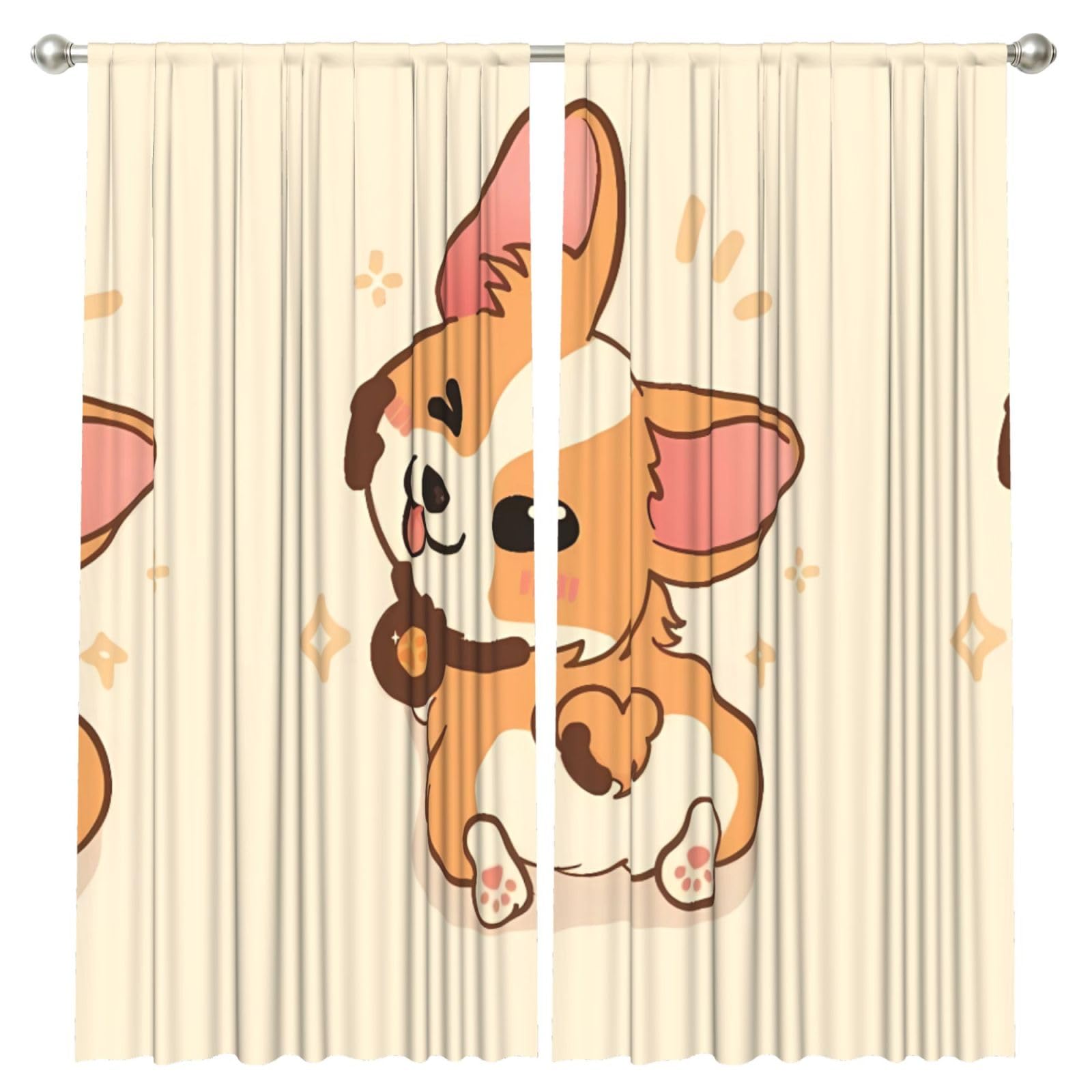 InOmak Cartoon Cute Corgi Dog Butt, 2 Panels Window Curtains 52 x 84 Inch Blackout Curtains for Living Room Bedroom