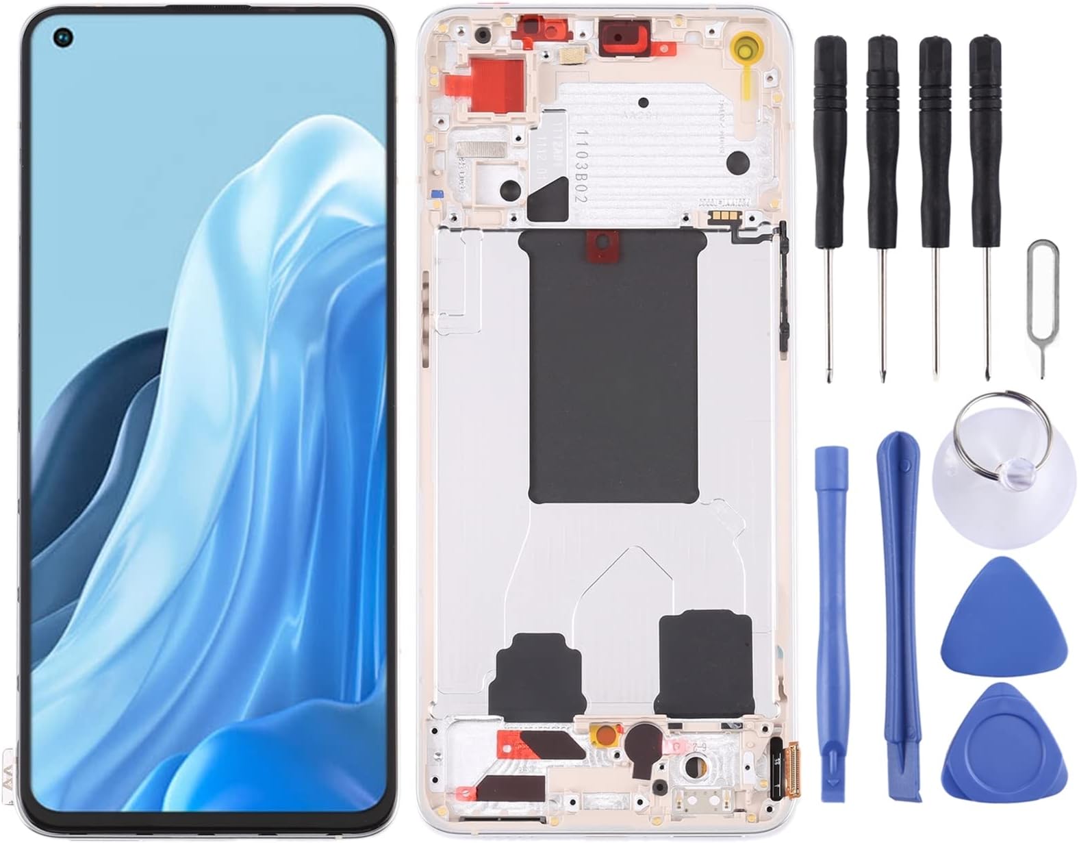 SMT ATYJJ LCD Screen and Digitizer Full Assembly with Frame For OPPO Reno7 5G China PFJM10 (Color : Gold)