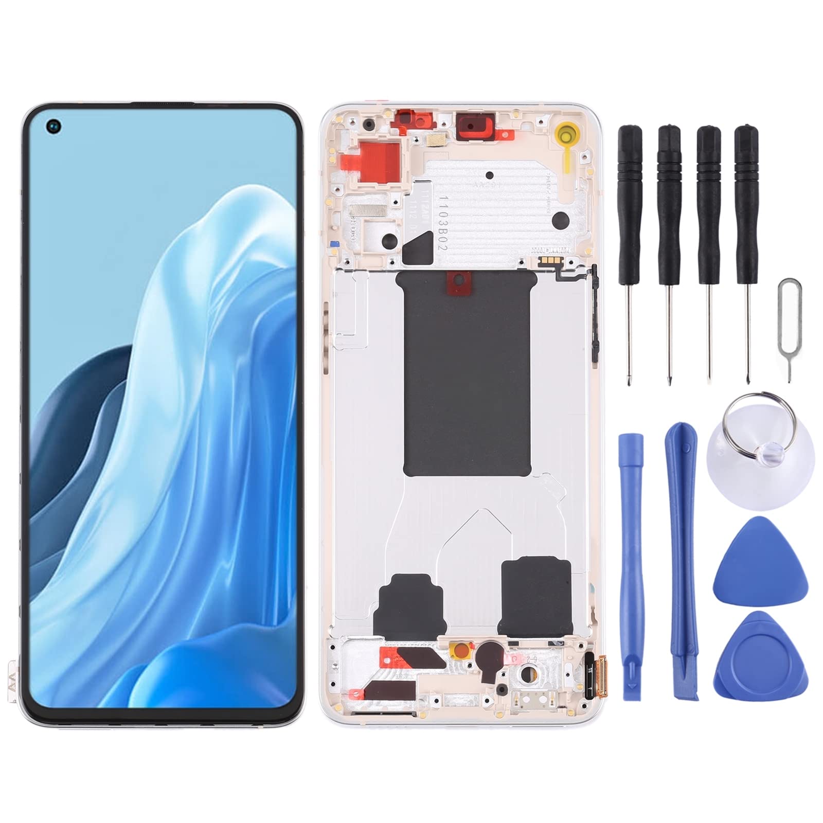 SMT ATYJJ LCD Screen and Digitizer Full Assembly with Frame For OPPO Reno7 5G China PFJM10 (Color : Gold)