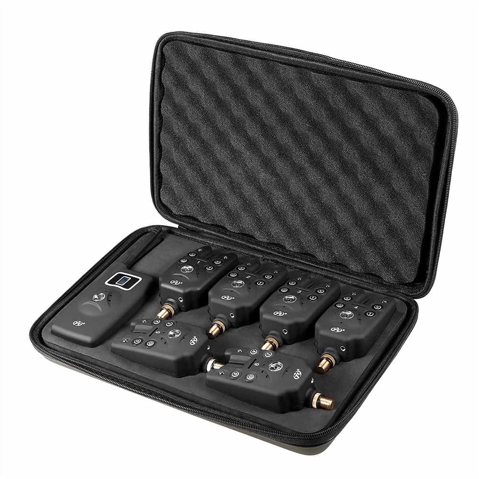 Fouillard de pêche sans Fil Alarm Finder Sound Alerte Screen Digital Bite Fish Bite Récepteur d'alarme Ensemble avec Caisse Carpe Pêche Tackle,Rechargeable Longue DuréE(Style 6)