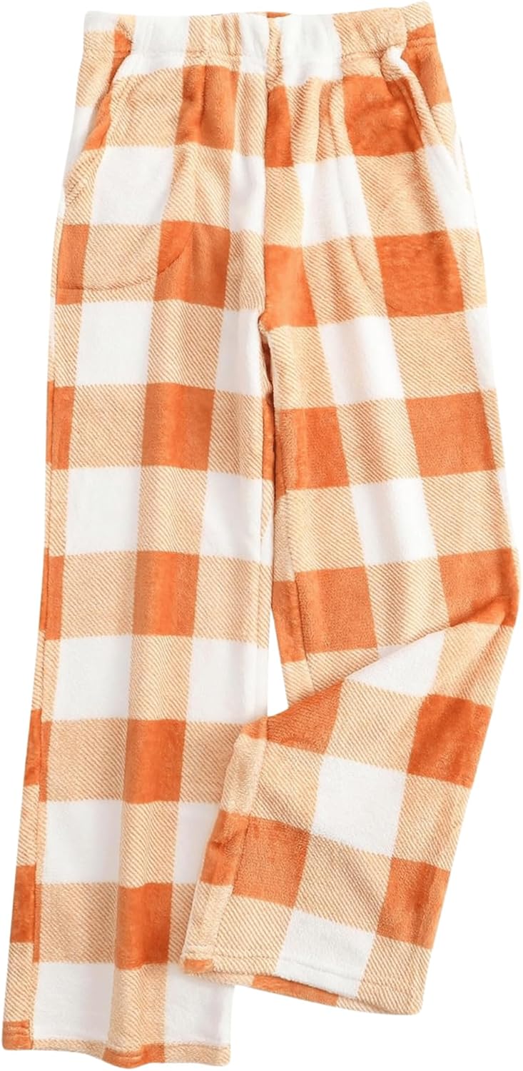 Womens Fashion Fuzzy Pajama Pants Casual Winter Drawstring Fleece Pajama Bottoms with Pockets