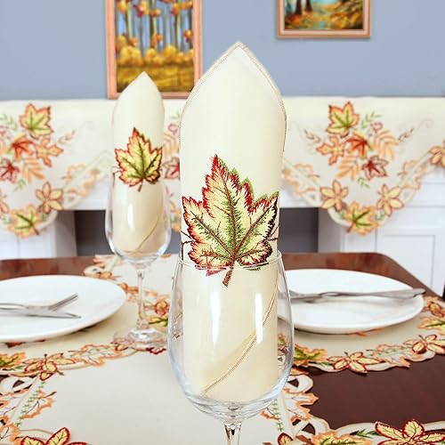 Miniatura 5 de Simhomsen Manteles individuales bordados decorativos de Acción de Gracias con hojas de arce y otoño (13 x 19 pulgadas, juego de 4)