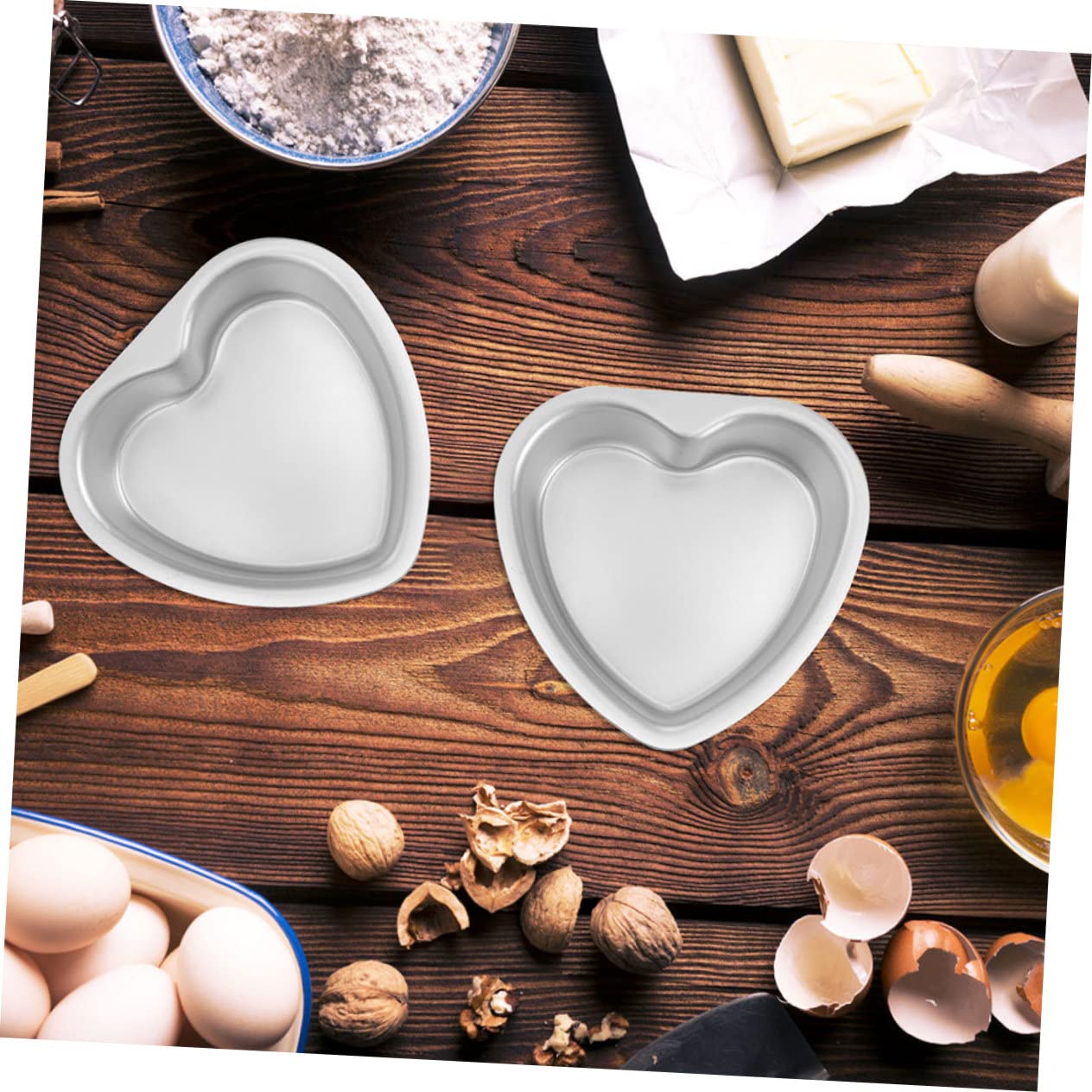 LABRIMP Moules à Gâteau Réutilisables et Faciles à Nettoyer en Alliage D'aluminium Forme Cœur 2 Pièces pour Pâtisserie et Bricolage