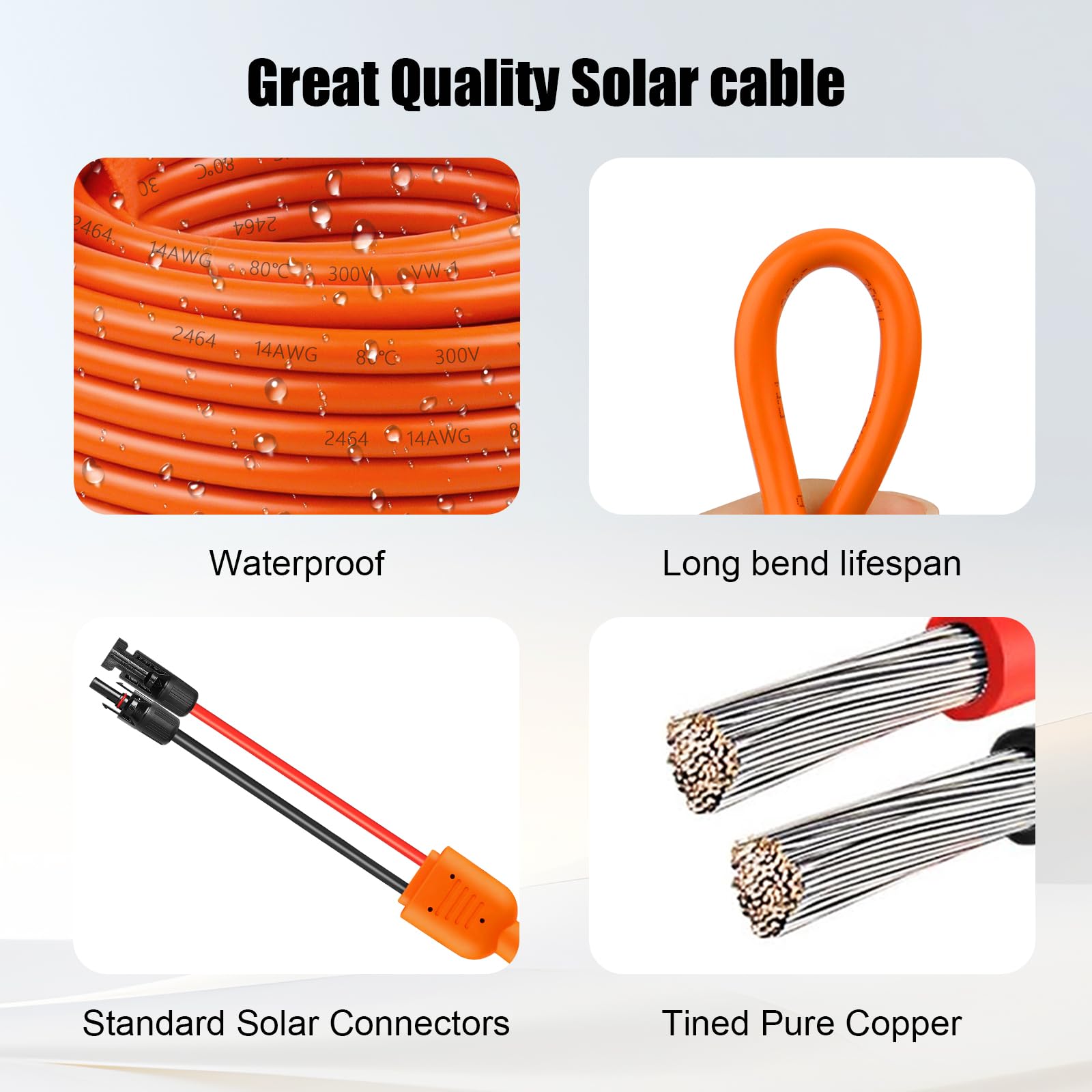 Kabel przedłużający solarny 14 Gauge 30 FT, 10 AWG, kabel panelu słonecznego ze złączami żeńskimi i męskimi, 14AWG, czerwone i czarne główne przewody solarne, wytrzymały kabel zasilający do kampera