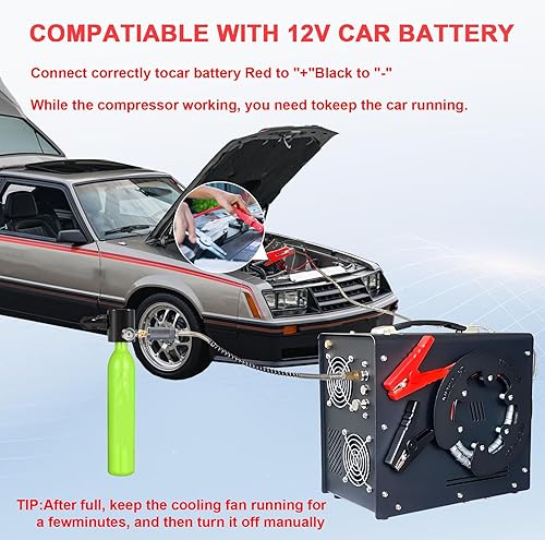 Miniatura 3 de NDCYJG Pcp Air Compressor,Built-in ConverterWater-Oil Filter,Auto Stop,OilWater Free,Unique Vertical+Wire Spool Portable Design,Powered by Car 12V