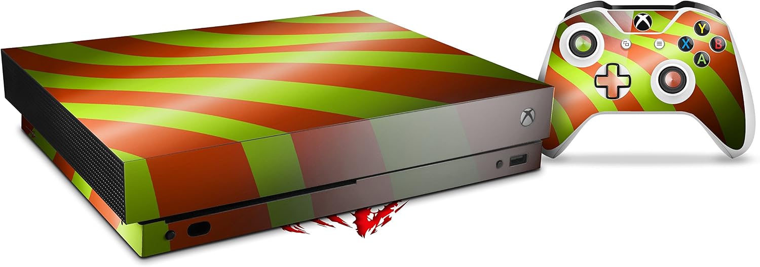 Decal Vinyl Skin Wrap Compatible with Xbox One X Console and Controller - Two Tone Waves Neon Green Orange