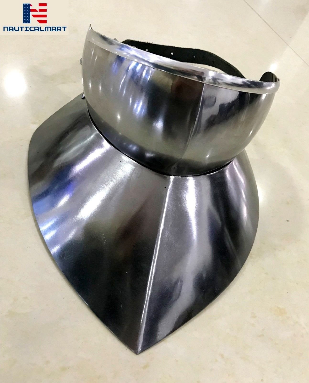 NauticalMart Bevor Armor with Gorget Plate Armor Leather Strap Adjustable Silver