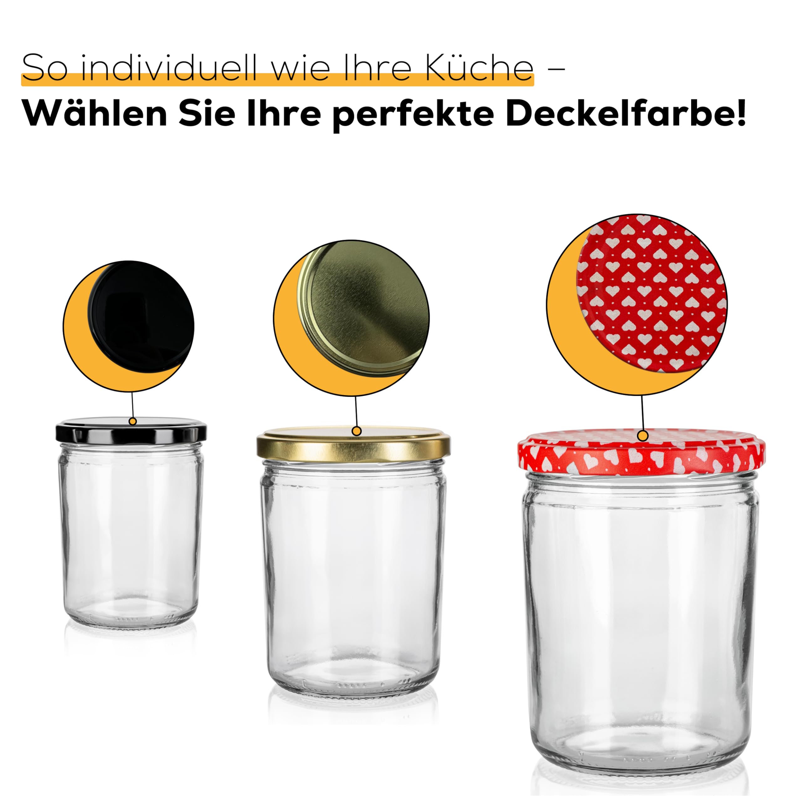 Sturzgläser mit Schraubdeckel | Füllmenge 440 ml | Gläser mit Deckel | Schraub - Deckel Twist Off 82 | Marmeladengläser, Einmachgläser, Einkochgläser, Einmachglas 435 ml (Golden, 96 Stück)