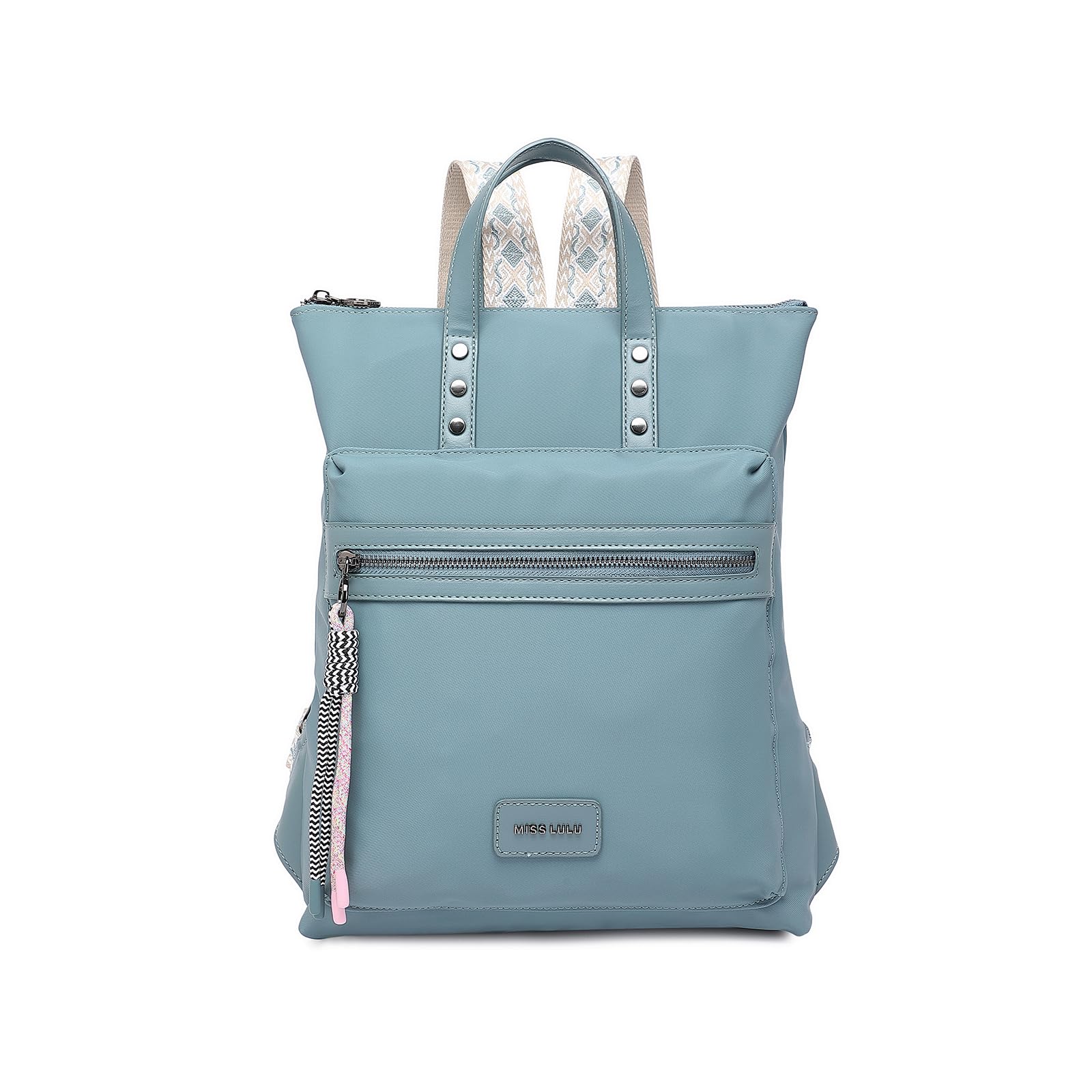 Miss Lulu Ladies Backpack Fashion Travel Rucksack Lightweight PU Shoulder Bag Women Waterproof Casual Daypack with Boho-chic Straps (Blue)