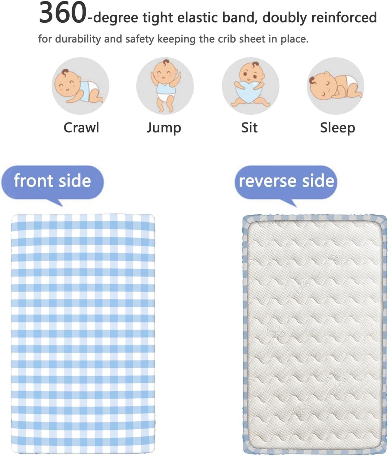 Checkered Themed Fitted Crib Sheet,Standard Crib Mattress Fitted Sheet Ultra Soft Material-Great for Boy or Girl Room or Nursery, 28“ x52“,Pale Blue White