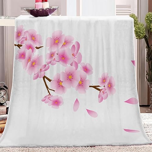 Miniatura 1 de Mantas cálidas de franela de 60 x 80 pulgadas, manta de forro polar con temática de flor de cerezo rosa para sofá, dormitorio, sofá, viajes,