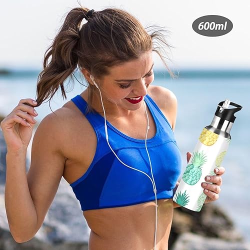 Miniatura 6 de Botella de agua aislada de 20 onzas, botella de agua deportiva sin BPA aislada para gimnasio, viajes al aire libre, escuela, mezcla de piña fresca