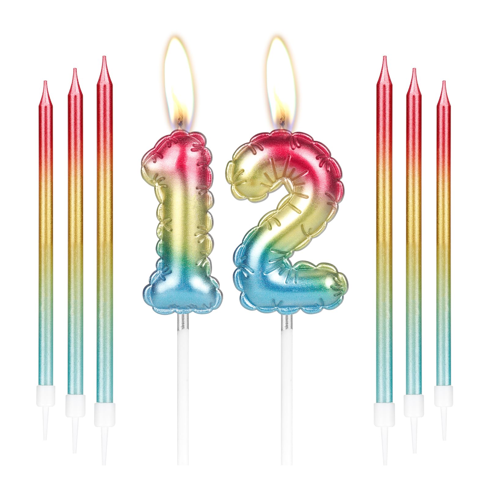 Rainbow 12th Birthday Candles - Colorful Number 12 Candles for Cake - Rainbow Cake Toppers for Boy, Girl, Men, Women - Birthday Party Decor & Wedding Anniversary