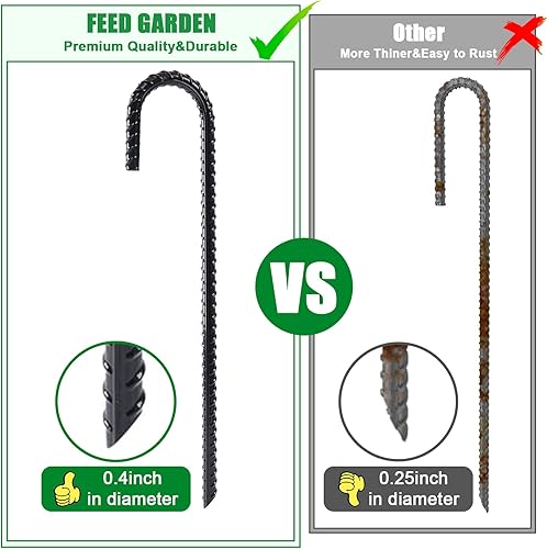 Miniatura 3 de FEED GARDEN Paquete de 16 estacas de barra de refuerzo de 12 pulgadas, gancho en J resistente, estacas galvanizadas para tienda de campaña, anclajes