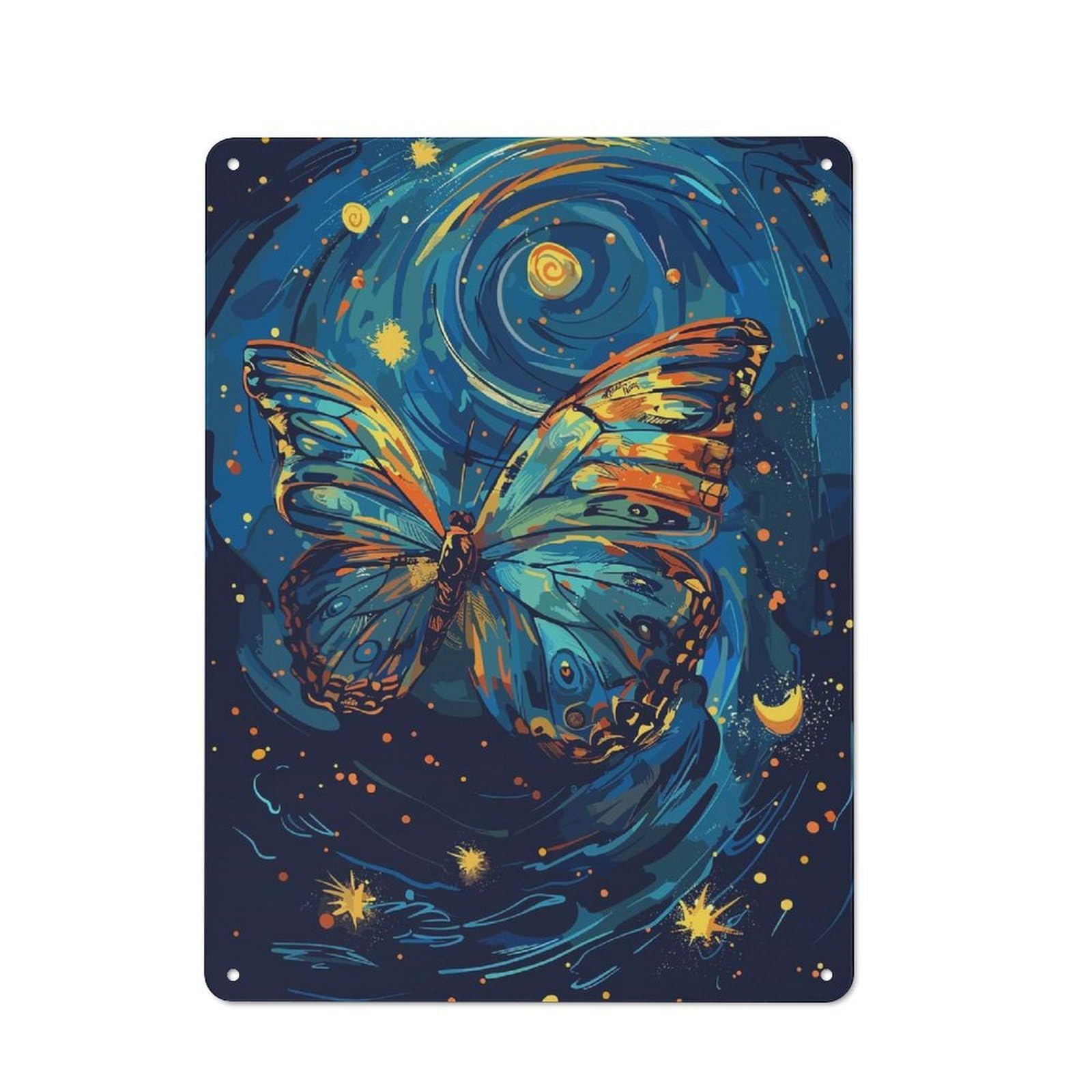 Butterfly in A Starry Night Printed Metal Sign 40x30cm for Café Or Restaurant, for Hospitality Interior Collectors
