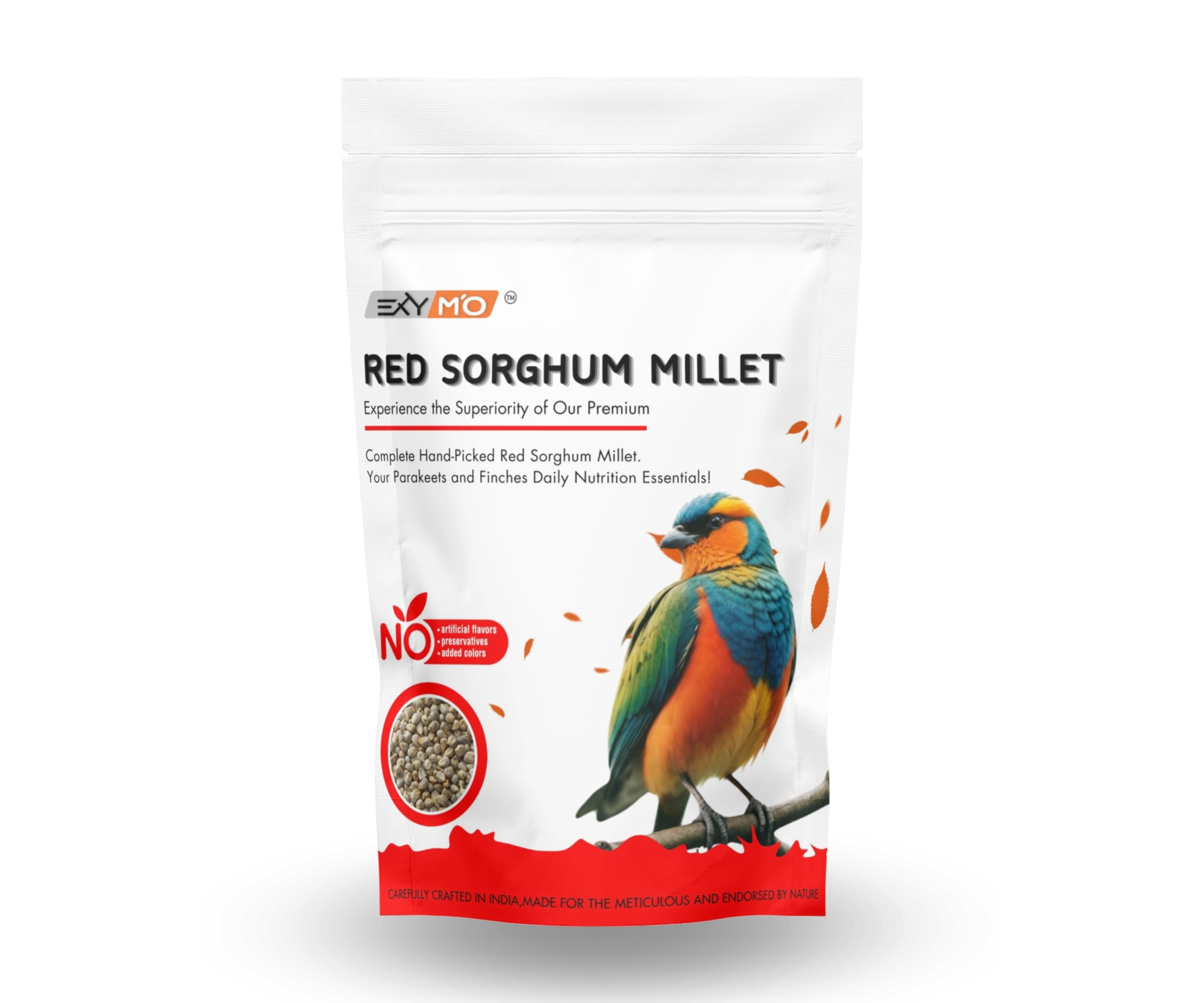 Exymo red Sorghum Seeds(laal jvaar baajara).Bird Food for Canaries, Finches, Waxbills, Budgies, Lovebirds, Cockatiels,African Birds | 450g