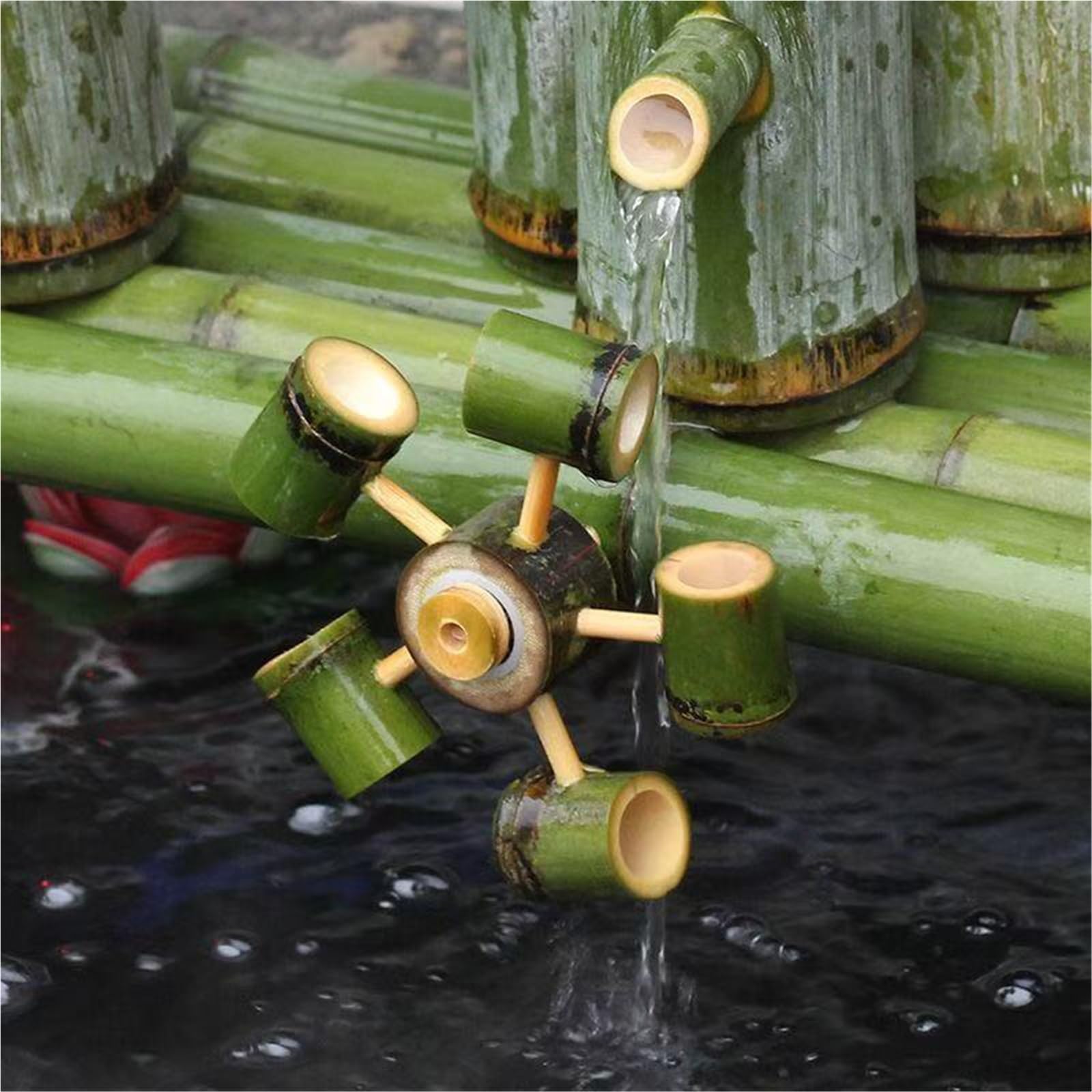 Fontana solare in bambù con ruota idraulica rotante, decorazione for cortile giapponese for interni ed esterni, fontana Zen con pompa for laghetto, acquario e giardino(30CM)