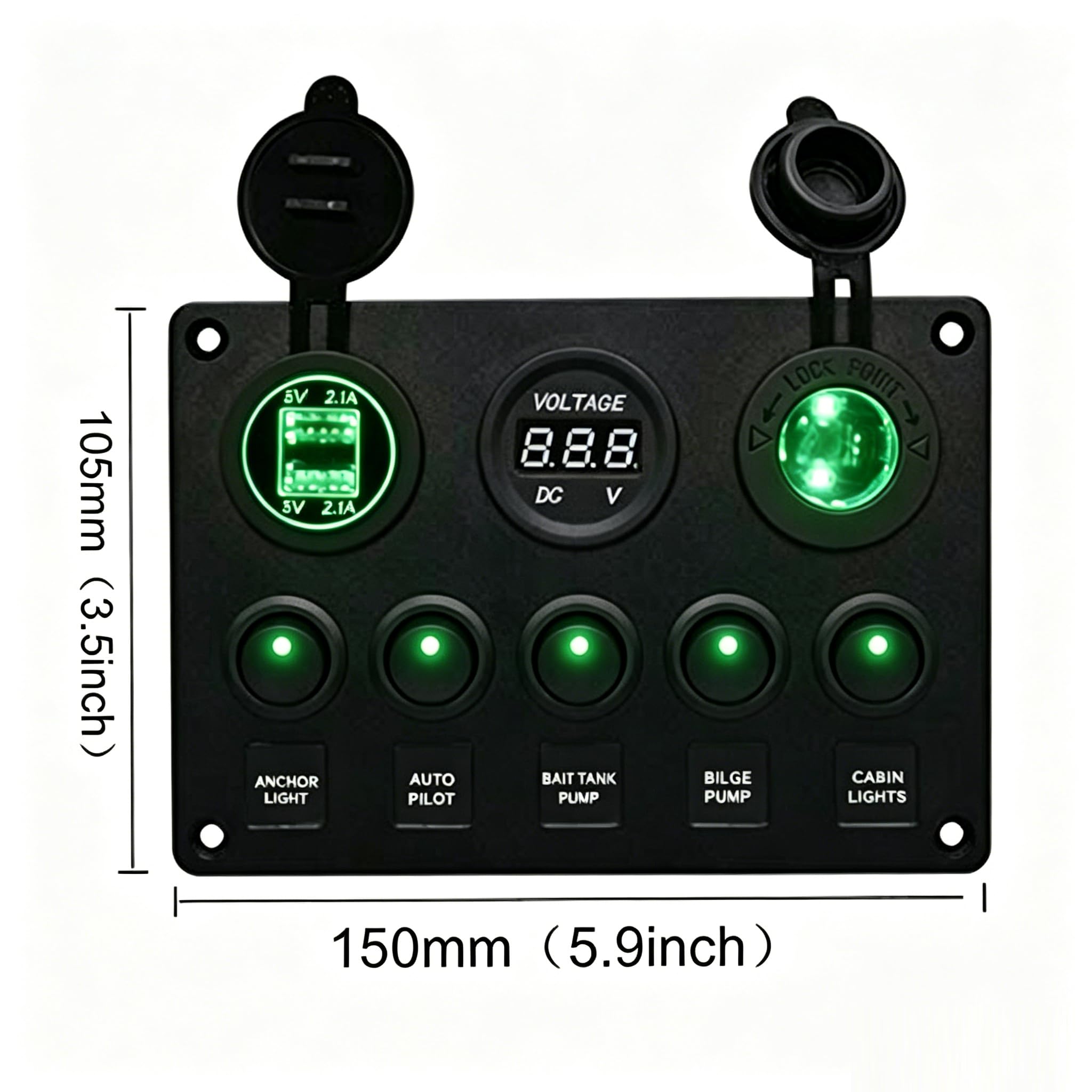 Riloer Wielofunkcyjny panel przełącznika gniazdo USB ładowarka cyfrowy woltomierz wodoodporny kompatybilny z samochodami TV/ATV ciężarówki przyczepy kempingowe autobusy zielone światło