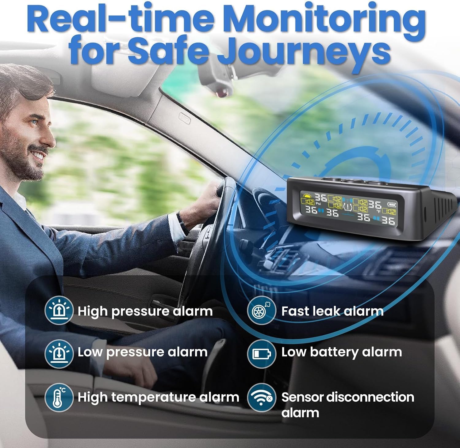 6-Wheel RV TPMS Tire Pressure Monitoring System, 6 Sensors