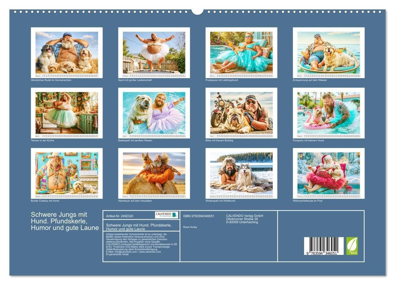 Schwere Jungs mit Hund. Pfundskerle, Humor und gute Laune (hochwertiger Premium Wandkalender 2027 DIN A2 quer), Kunstdruck in Hochglanz: Humorvolle ... Männern und ihren Hunden (CALVENDO Spass)