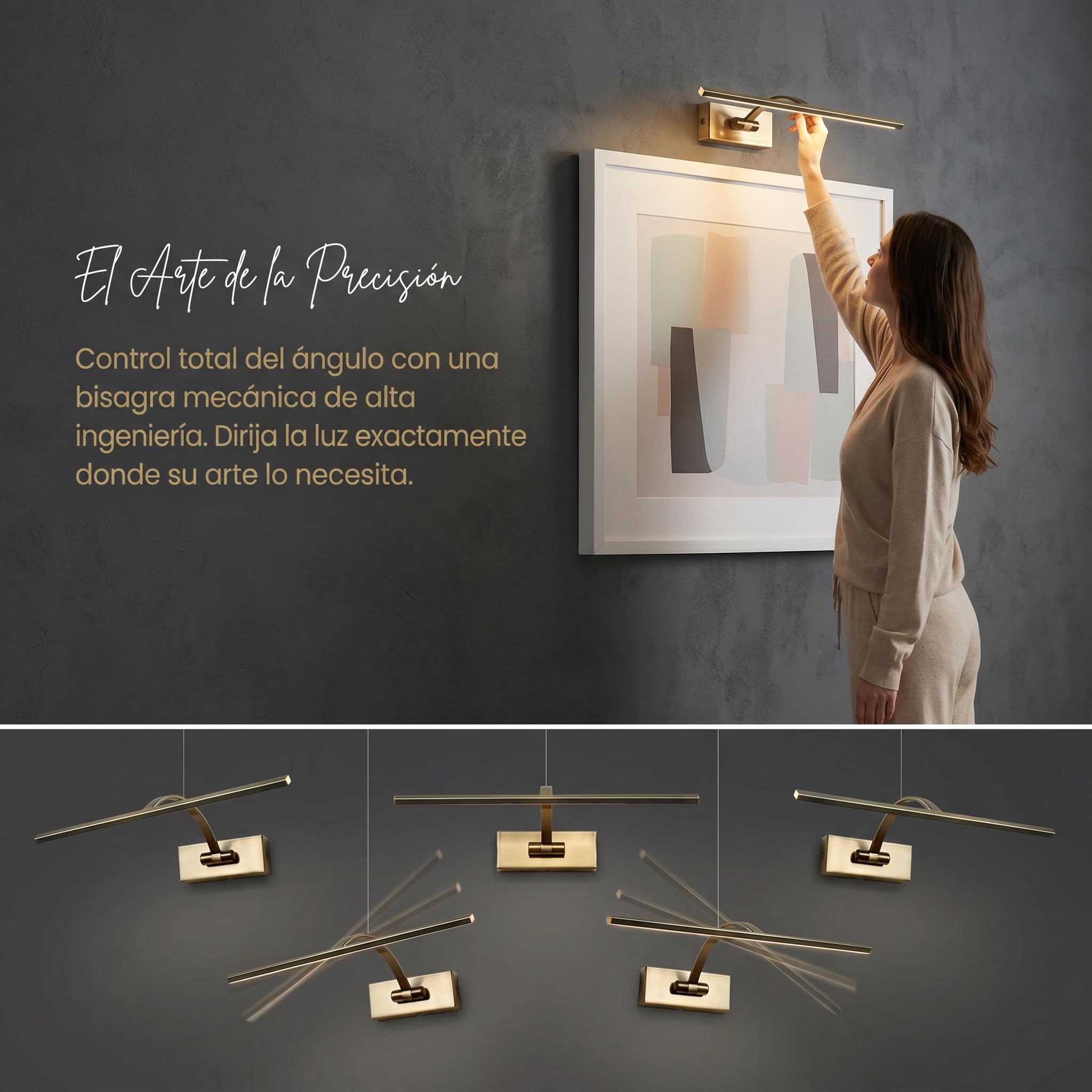 BARCELONA LED - Aplique de Pared LED 6W Ajustable. Iluminacuadros Moderno Luz cálida 2700K. Ángulo de 120°. Aplique de pared interior Bronce | Lámpara para Cuadros, Fotografías y Decoración Interior
