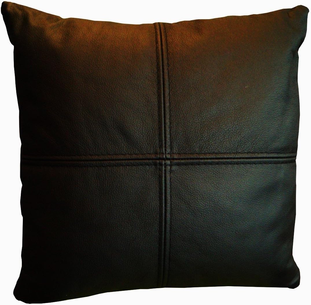 Quattro Meble Black Genuine Leather Cushion Sofa & Chair Decorative Cushion Real Leather Back Cushion Cowhide Leather Model 4EL (40 x 40 cm)