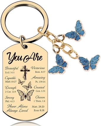 Christian Gifts Butterfly Inspirational Keychain - Religious Keyring Gift, Butterflies Key Chain for Women Friend
