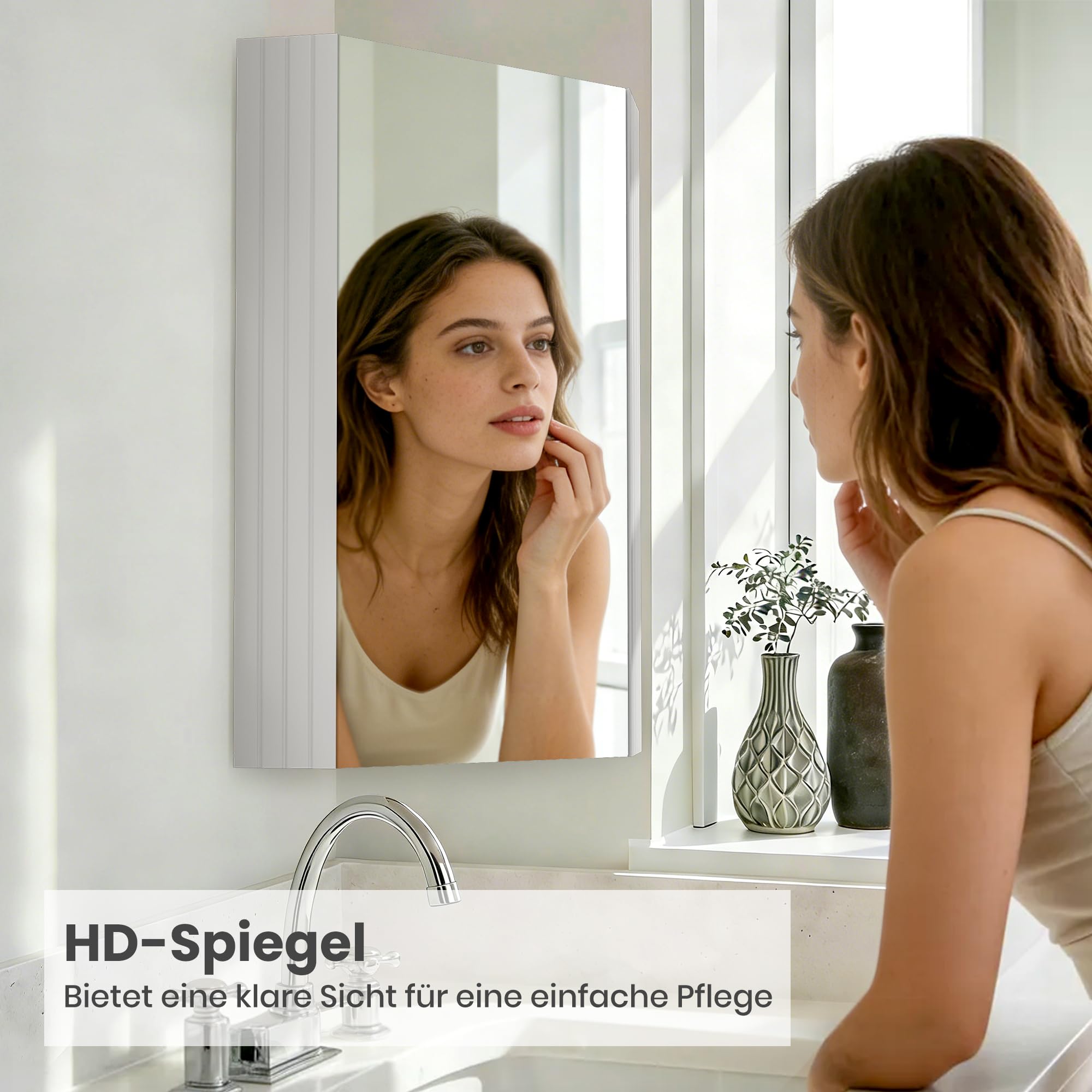 Pamapic Spiegelschrank Bad, Badezimmer Spiegelschrank mit Verstellbaren Ablagen, Eckschrank Bad, Hängeschrank Badezimmer, Schrank mit Badezimmerspiegel, Wandschrank, 32 x 32 x 65 cm, Weiß