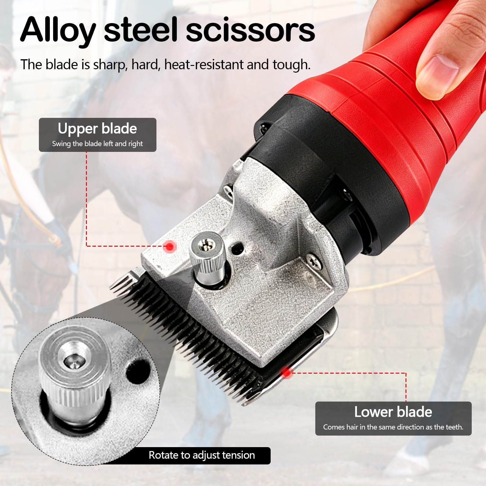 Esquiladora para Caballos Profesional, 690W 2800 RPM Cortapelos Eléctrica de Alta Potencia con Motor Colgante y Eje Flexible Juego de Cuchillas de 24 Dientes Maquinilla para Equinos Ponis Cabras