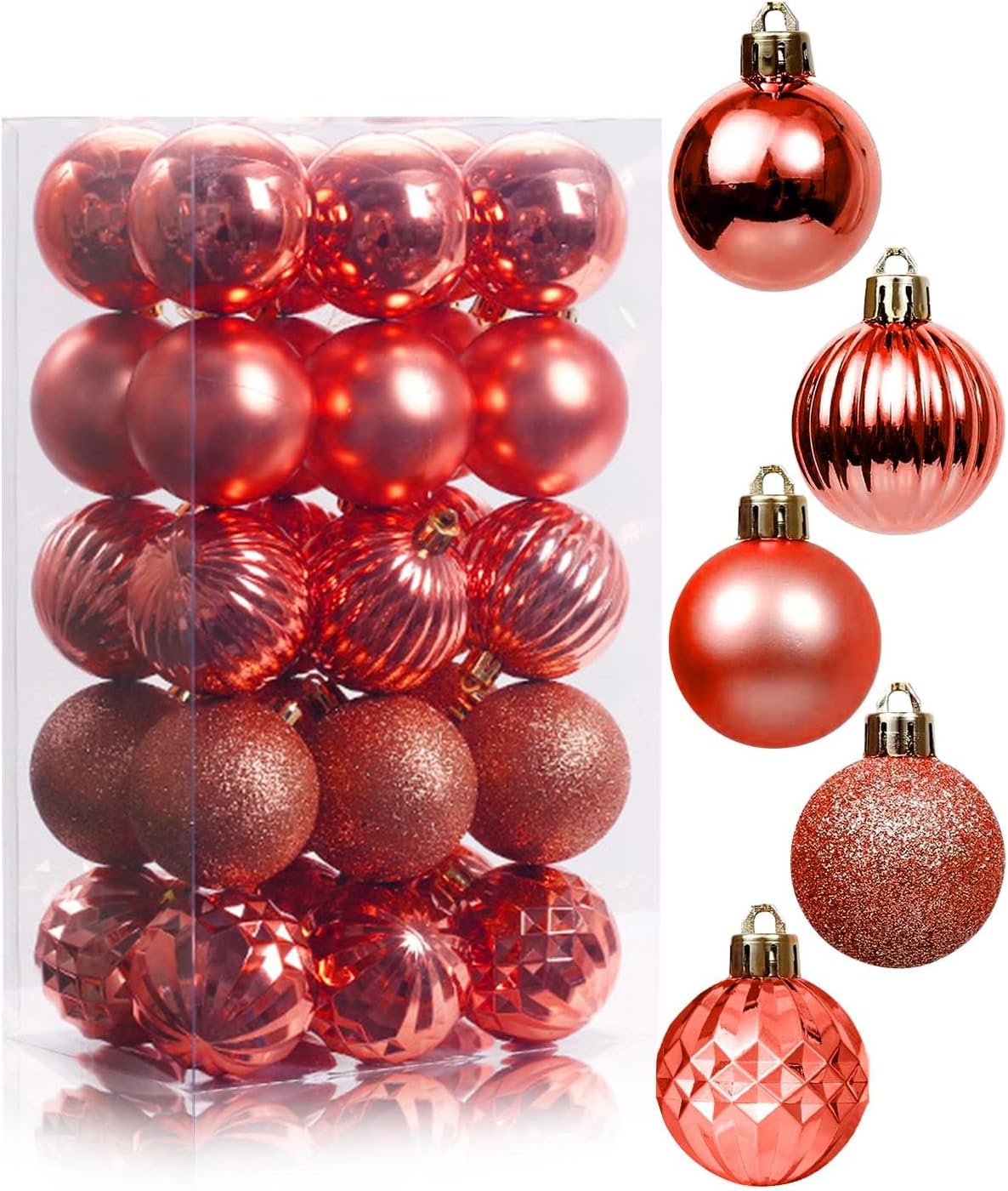 Christmas Baubles 30PCS Red Christmas Tree Decorations Set Whit Hooks