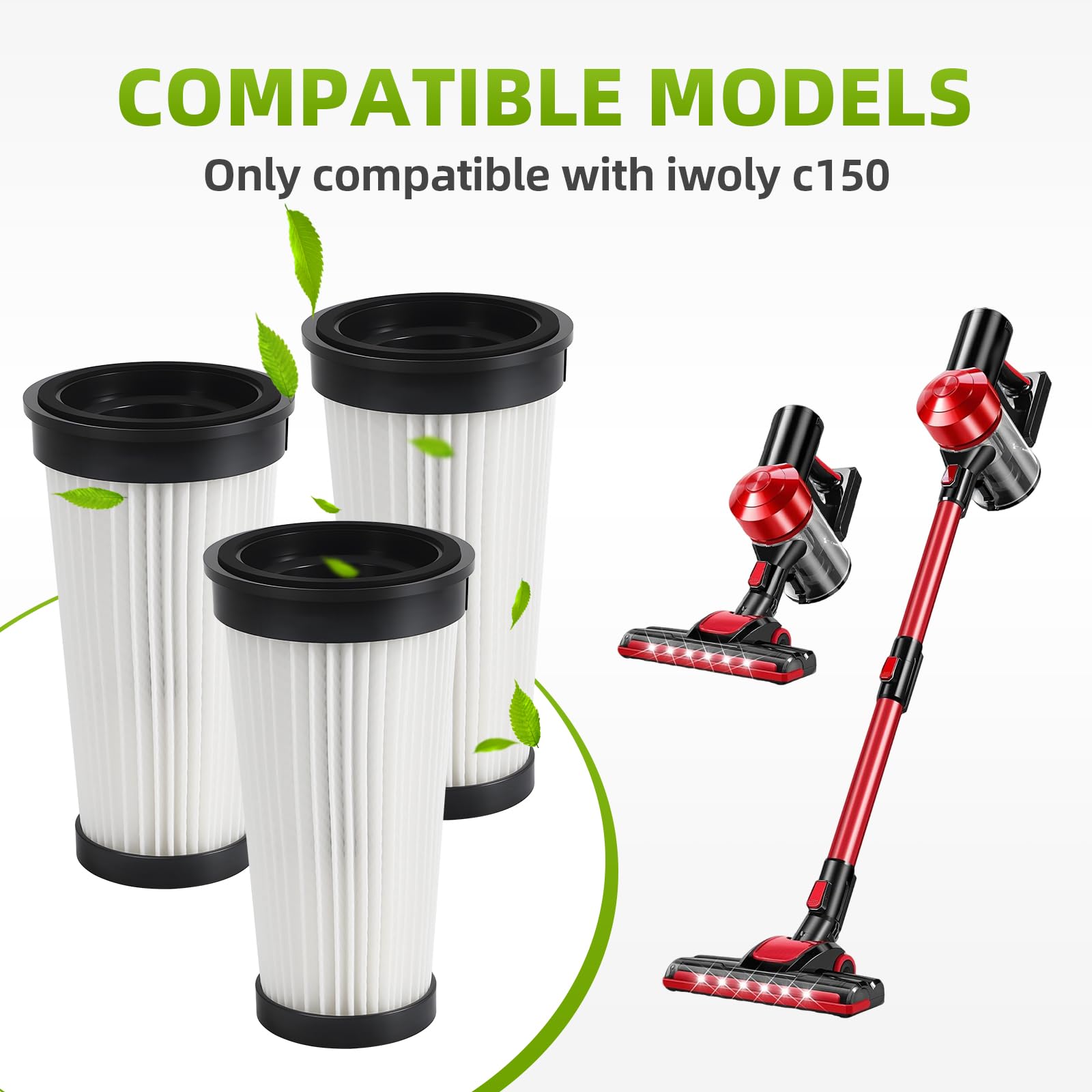 3 Pack Vacuum Filter Compatible with iwoly C150 Cordless Vacuum Cleaner