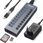 Alimenté USB Hub 3.0, Wenter 11-Port USB Moyeu de séparation (10 Transfert de données plus rapide Ports+ 1 Port de recharge intelligent) avec Individuel LED Interrupteurs en marche/arrêt, USB Hub 3.0 Propulsé avec adaptateur de puissance pour Mac, PC…