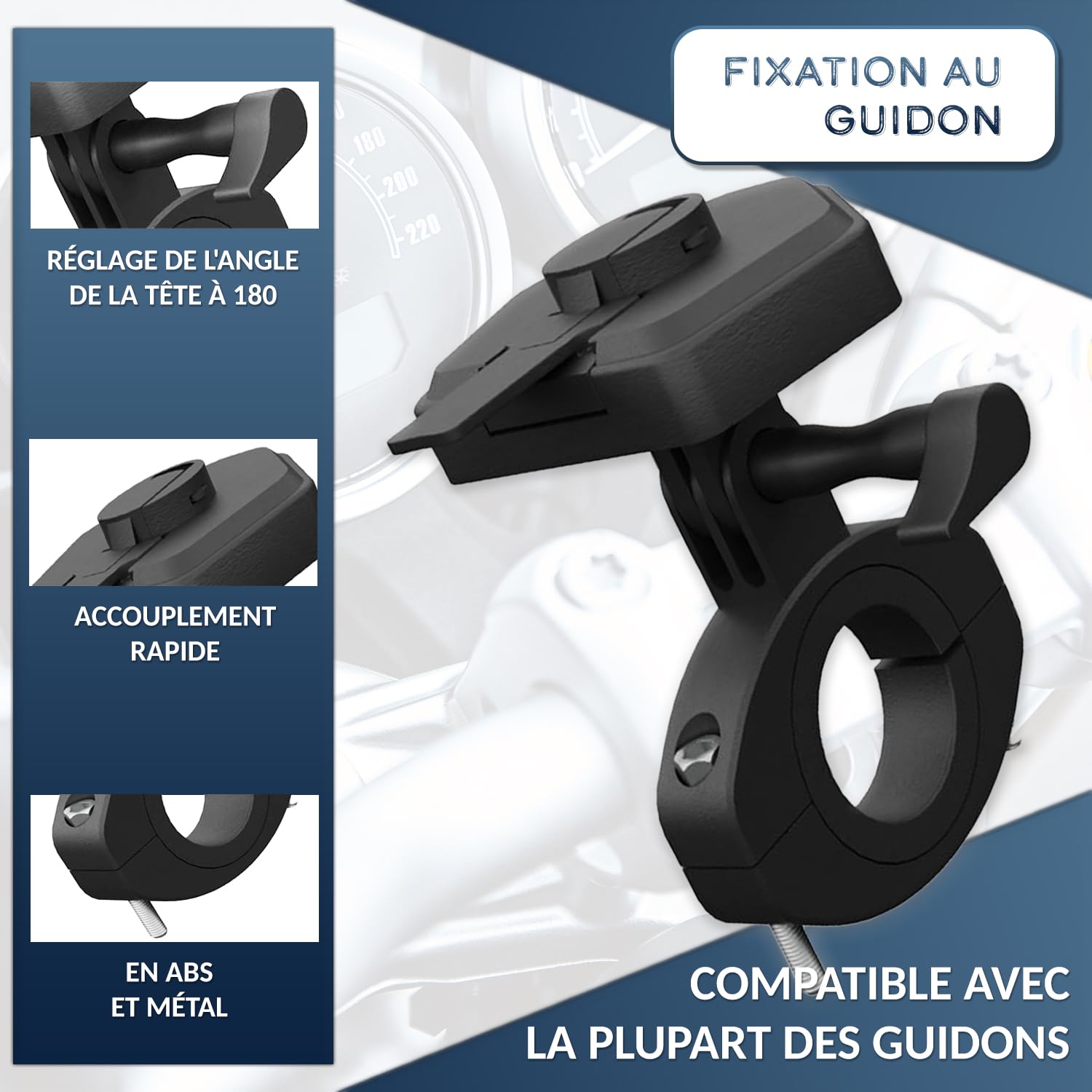 Support Téléphone Moto Vélo Étanche Connexion Rapide jusqu'à 7,5" | Coque avec Visière Antireflet, Fixation de Guidon Incassable