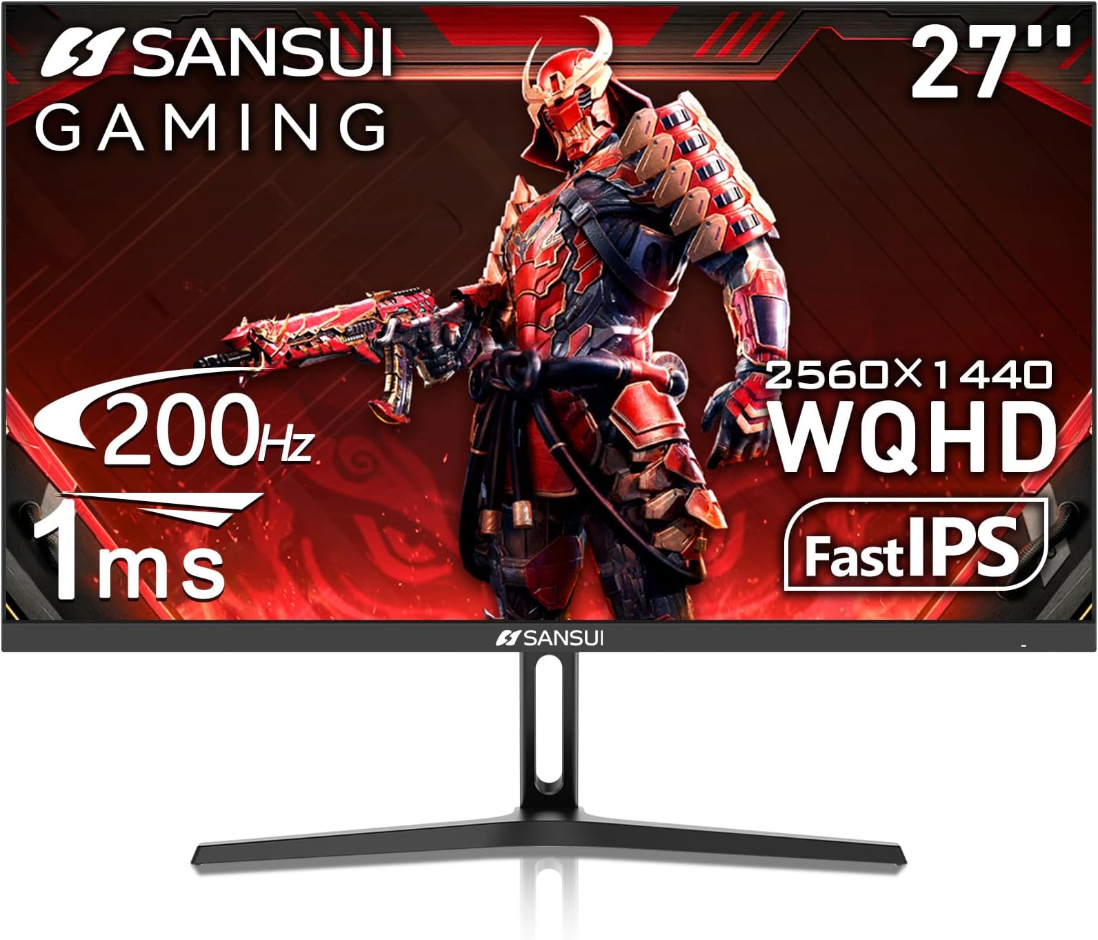 27 Inch WQHD 2560 x 1440 IPS Gaming Monitor, 180Hz 1ms Computer Monitor, DP 1.2 x2 | HDMI 2.0 x2 | VESA Mount, 120% sRGB HDR Eye Care Metal Stand (DP Cable Included)