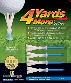 Greenkeeper 4 Yards More Golf Tees 3-1/4 Inch - Proven Distance Boost, Straighter Drives, Durable 4-Pack
