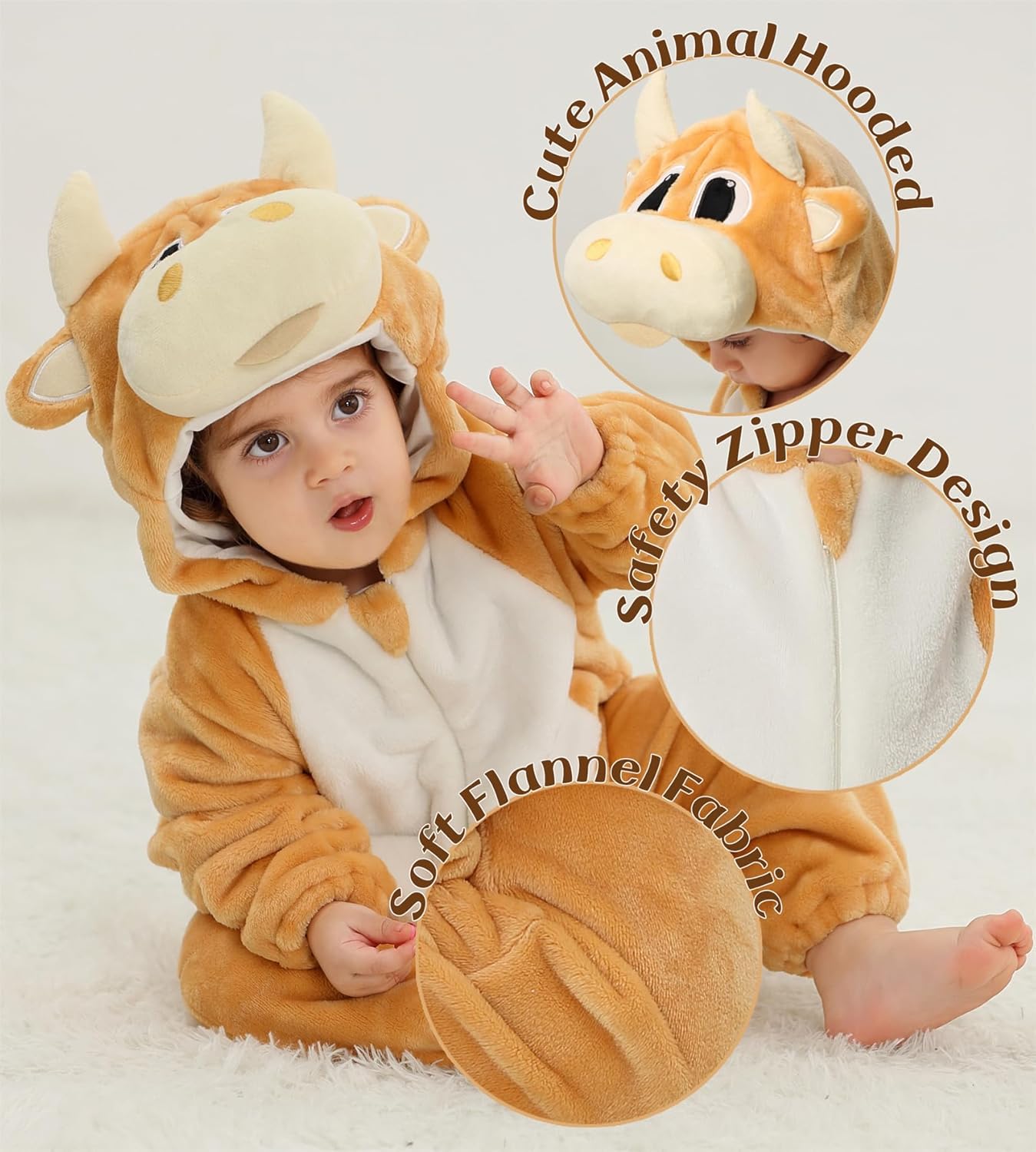 Toddler Halloween Christmas Outfits Unisex Baby Animal Costume Romper Infant's Zip Up Hooded Costume Cosplay Jumpsuit - Image 5