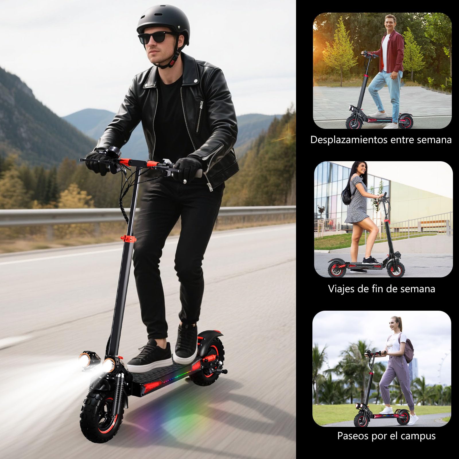 1600W Patinete Eléctrico Adultos Autonomía 45-55KM, 48V/18Ah Batería, Ruedas 10.5" Todoterreno Electric Scooter Doble Frenado Sistema Patinete Electrico Plegable de Aluminio Capacidad Carga 150kg